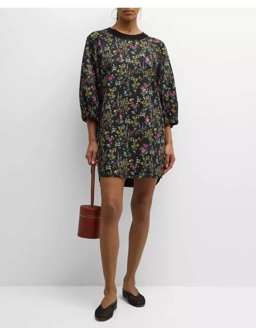 Billy Floral-Print 3/4-Sleeve Mini Shift Dres