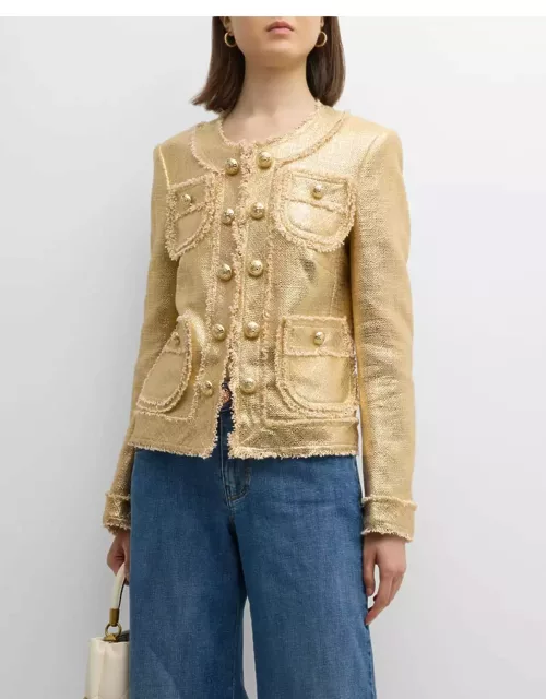 Cotton-Blend Lacquered 4-Pocket Fringed Jacket