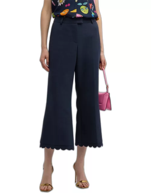 Flared Wide-Leg Trousers with Scallop Tri
