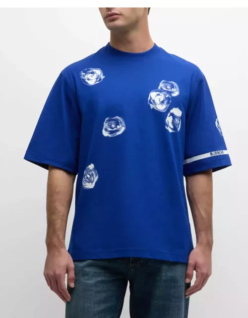 Men's Rose-Print T-Shirt with Logo Cuff
