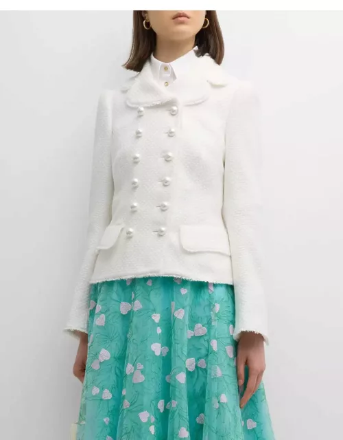 Cotton Blend Short Jacket with Pearlescent Button
