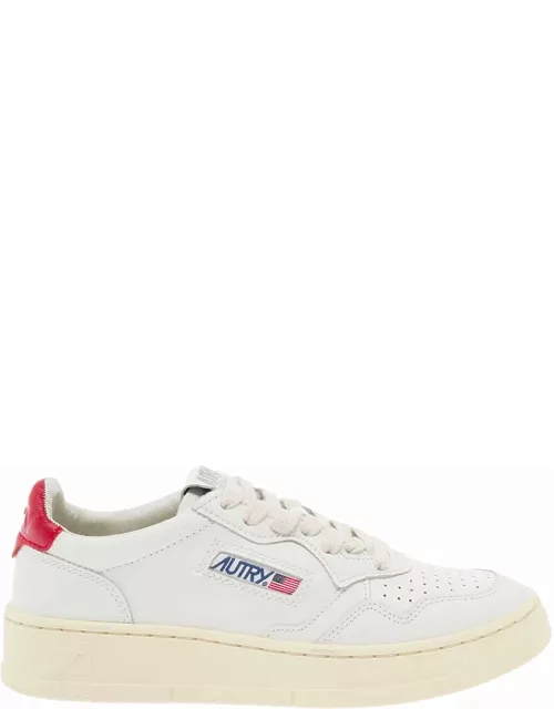 Low-top White Sneakers In Leather With Red Heel Tab Autry Woman