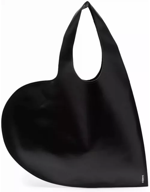 Coperni heart Black Tote Bag With Logo Print In Leather Woman