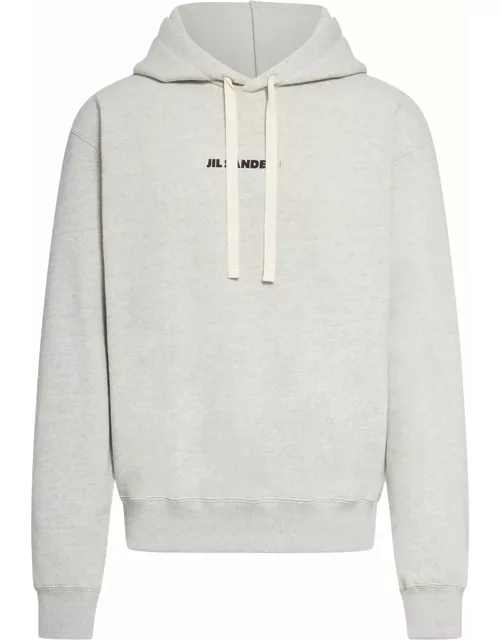 Jil Sander Hoodie Long Sleeves Sweatshirt With Ribbed Cuffs Hems And Triangle Rib Detail On The Shoulder And Printed Logo On The Chest