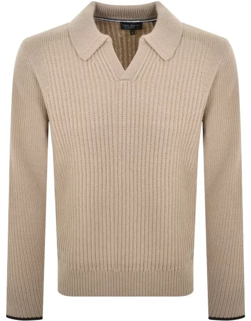 Ted Baker Ademy Knit Polo Jumper Beige