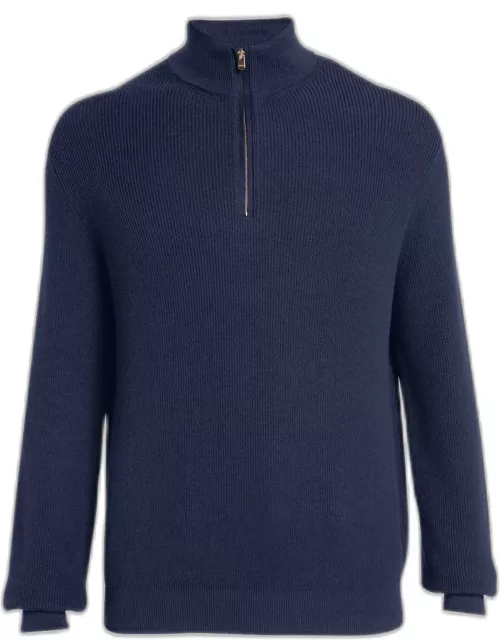 Men's Cotton-Cashmere Ribbed Quarter-Zip Sweater