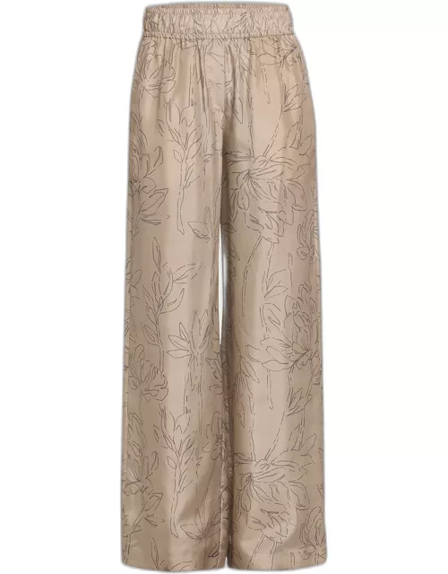 Magnolia Outline Printed Silk Pant