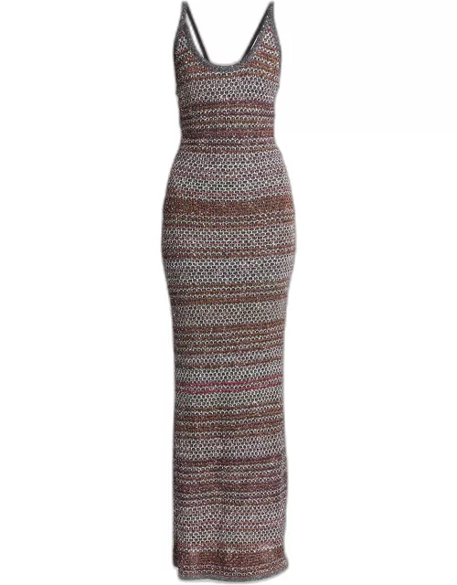 Multicolor Mesh Knit Maxi Dress with Sequin