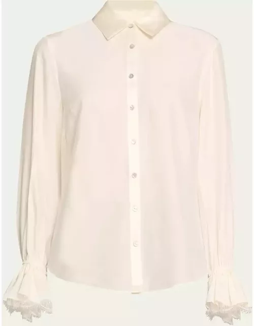 Roxie Silk Poet-Sleeve Button-Front Shirt
