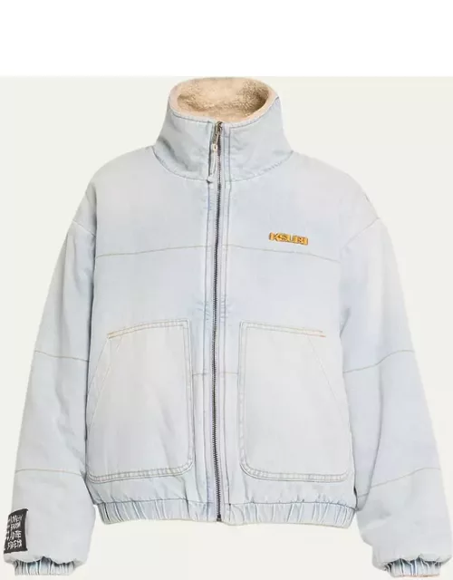 Reversible Denim Fleece Puffer Jacket