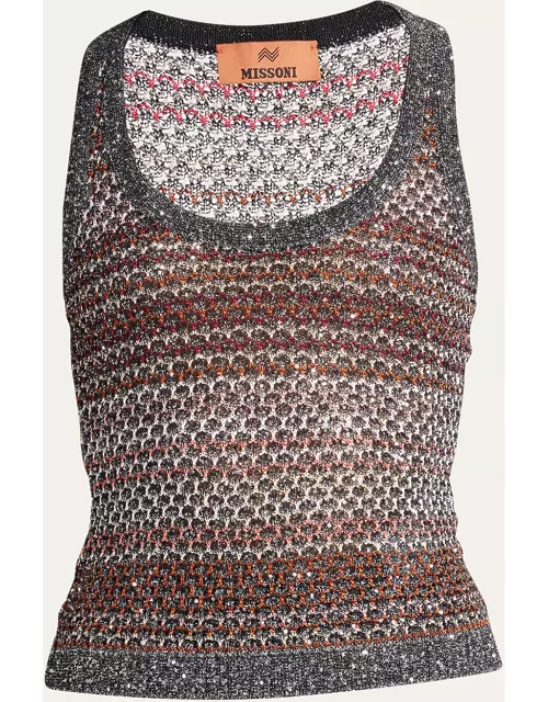 Multicolor Mesh Knit Tank Top with Sequin