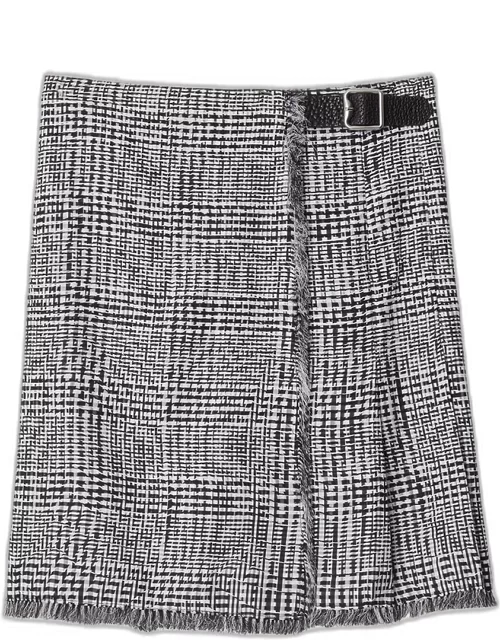 Check Wrap Skirt with Belted Detai