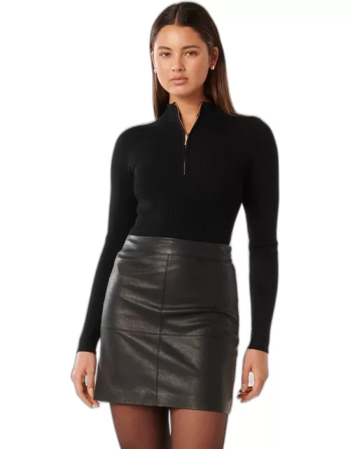 Forever New Women's Alani Ribbed Zip-Neck Top in Black