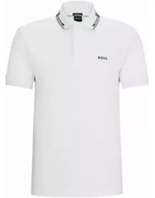Interlock-cotton slim-fit polo shirt with collar graphics- White Men's Polo Shirt