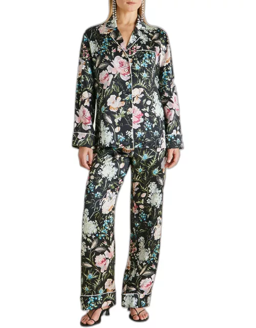Lila Floral-Print Short Silk Pajama Set