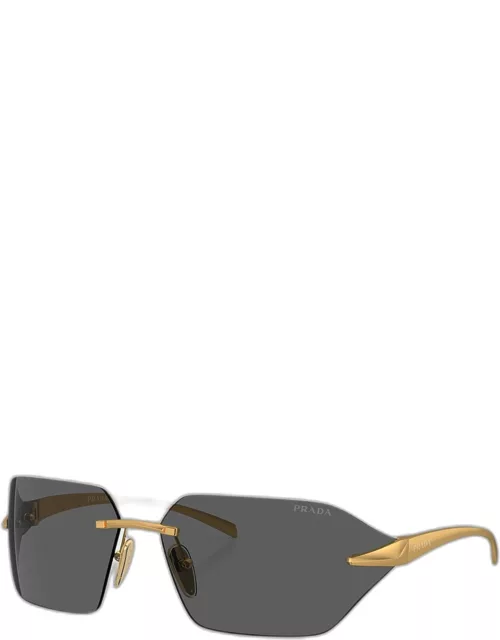 Men's Rimless Gold-tone Wrap Sunglasse