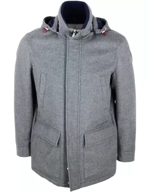 Brunello Cucinelli Cashmere Down Jacket Padded With Real Goose Down With Detachable Hood And Zip And Button Closure