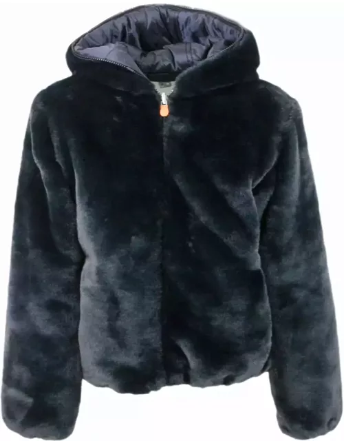Save the Duck Chloe Reversible Down Jacket In Faux Fur With Hood With Animal Free Padding With Animal Free Padding With Zip Closure