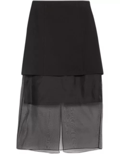 Organza Underlay Jersey Midi Skirt