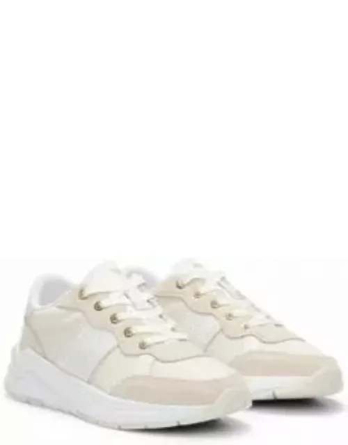 Mixed-material trainers with leather trims- White Women's Sneaker