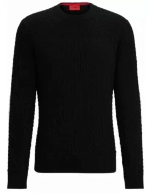 Relaxed-fit pure-cotton sweater with 3D knitted pattern- Black Men's Sweater