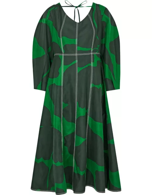 Lovebirds Moss Printed Silk Midi Dress - Black - S (UK10-12)