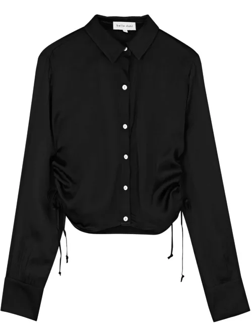 Bella Dahl Ruched Cropped Satin Shirt - Black - S (UK8-10 / S)