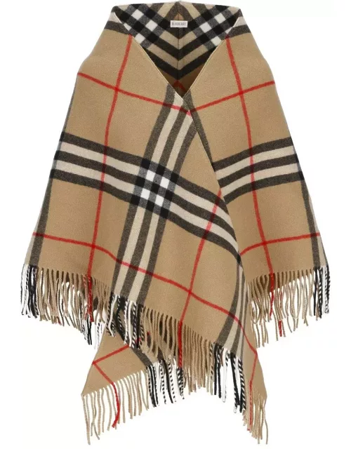 Burberry Check Printed Fringed Cape