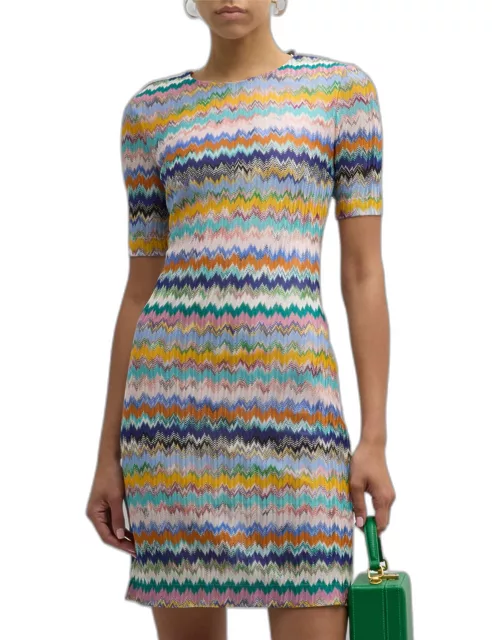 Chevron Knit Short-Sleeve Mini Dres