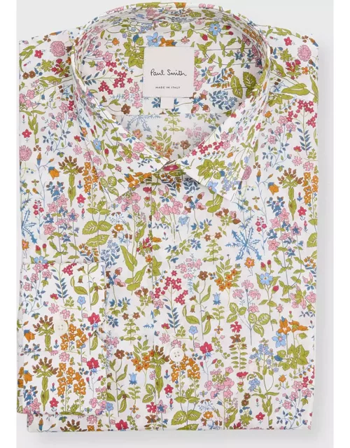 Men's Floral-Print Cotton Dress Shirt