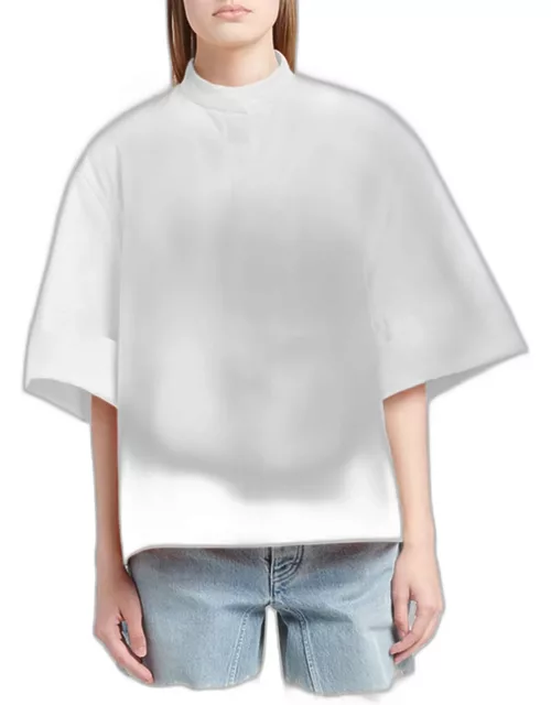 3/4-Sleeve Collared Boxy Shirt
