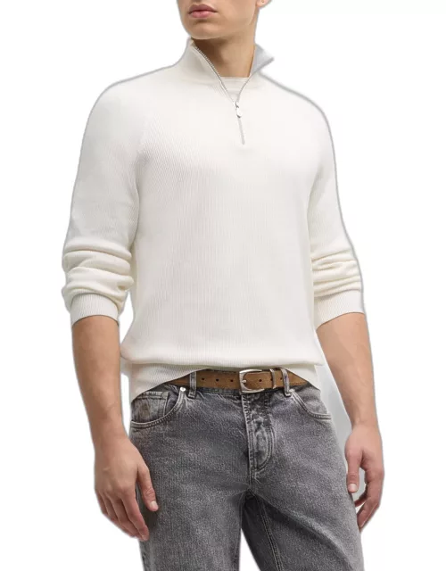 Men's Ribbed Cotton Quarter-Zip Sweater