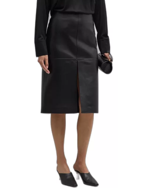 Straight Lambskin Leather Midi Skirt