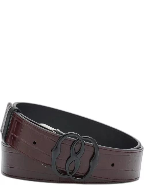 Men's Reversible Croc-Embossed Leather Emblem Belt
