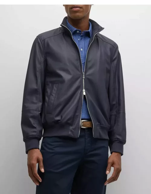 Men's Leather Full-Zip Bomber Jacket