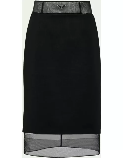 Wool Pencil Midi Skirt with Crinoline