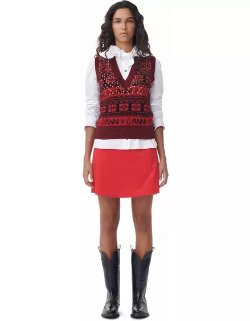 GANNI Red Shiny Corduroy Mini Skirt in High Risk Red