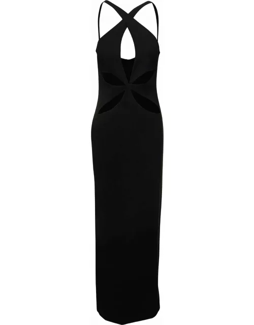 Monot Black Halterneck Petal Cutout Dress In Tech Fabric Woman