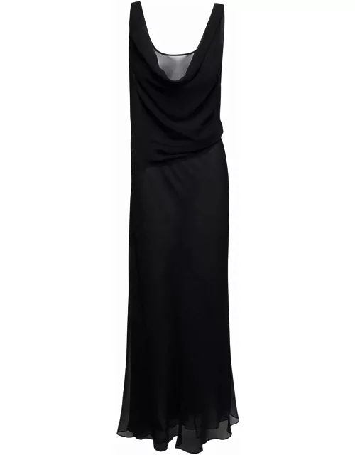 Christopher Esber Long Black Relaxed Dress With Draped Neckline In Silk Woman