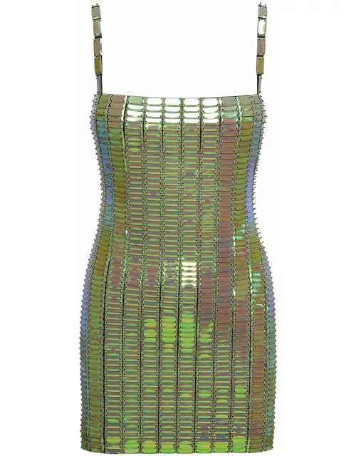 The Attico rue Mini Green Dress With Mirror Sequins In Stretch Rayon Woman
