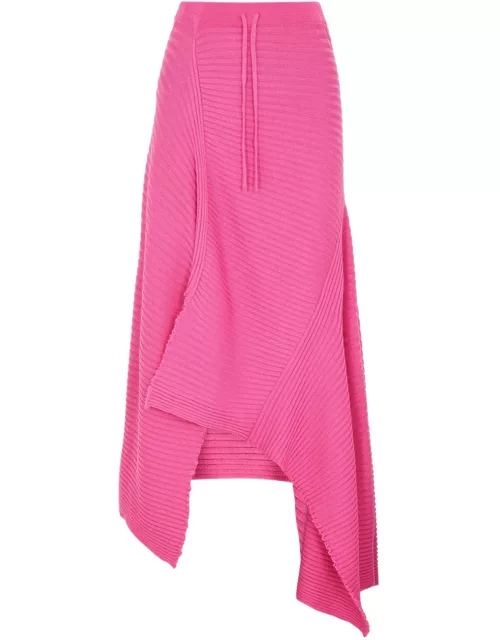 Marques' Almeida Asymmetric Ribbed Wool Midi Skirt - Pink - L (UK14 / L)