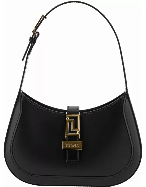 Versace greca Goddess Small Black Hobo Bag With Logo Detail In Leather Woman