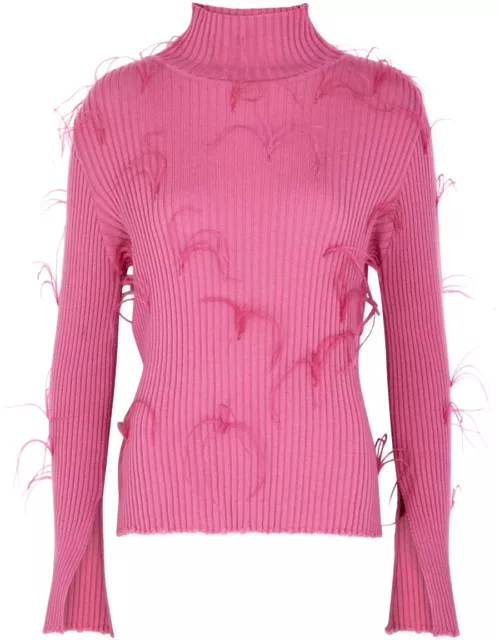 Marques' Almeida Ribbed Feather-embellished Wool top - Pink - M (UK12 / M)