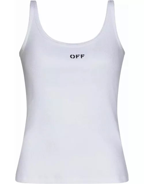 Off-White Stretch Cotton Tank Top With Logo