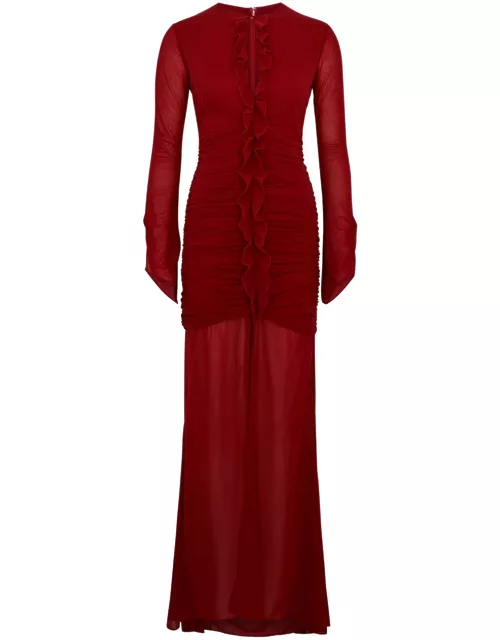 DE LA Vali Ceylon Ruffled Chiffon Maxi Dress - Burgundy - 8 (UK8 / S)