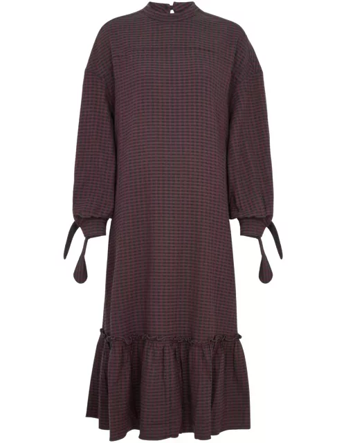 Ymc Rushmore Gingham Seersucker Midi Dress - Burgundy - S (UK8-10 / S)
