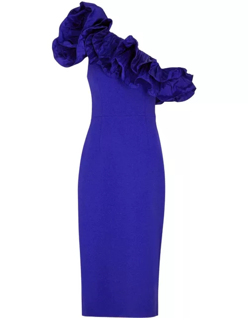Rebecca Vallance Cora Ruffled One-shoulder Midi Dress - Blue - 8 (UK8 / S)
