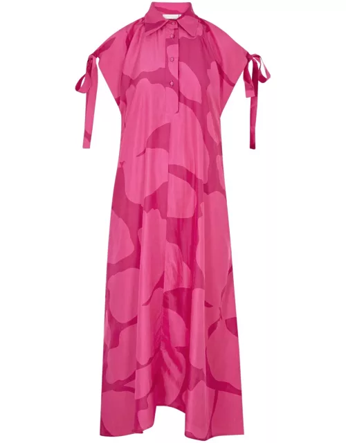 Lovebirds Merry Printed Silk-satin Midi Dress - Pink - S (UK10-12)