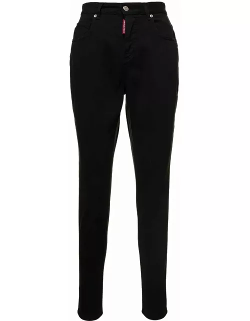 Dsquared2 High-waisted Skinny Jeans With Logo Tag In Stretch Deni