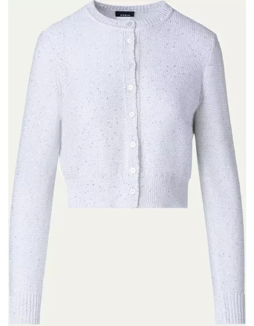 Linen-Blend Short Knit Cardigan with Sequin